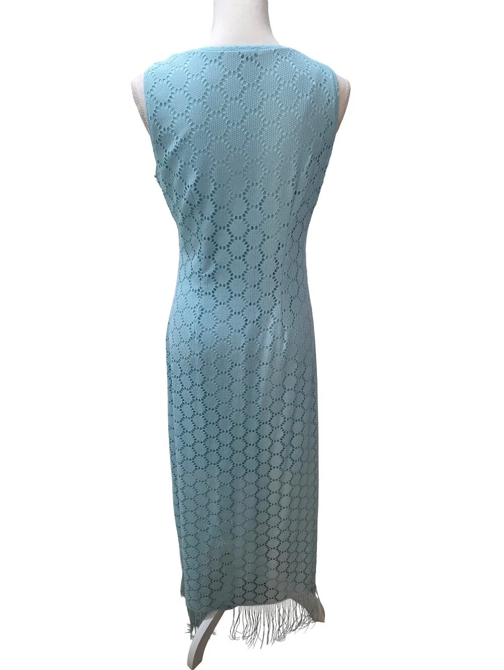 Melissa Paige Blue Crochet Fringe Maxi Dress Boho Size Small, EUC - Picture 3 of 6